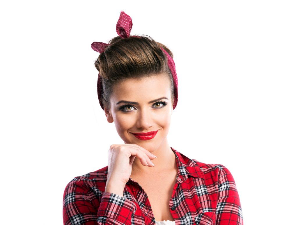 graphicstock beautiful young woman with pin up make up and hairstyle studio shot on white background r ZQZSMSMZ